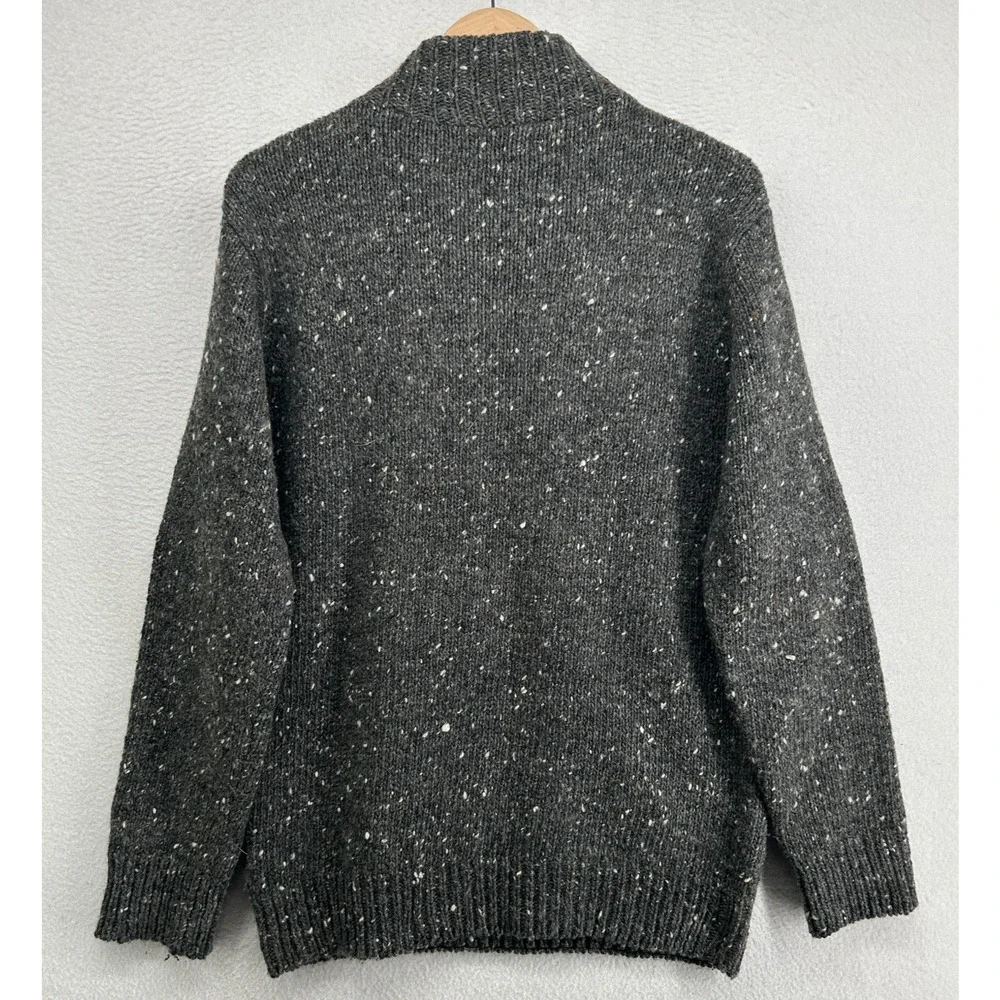ARAN Sweater Mens S Irish Speckled 100% Merino Wool 1/4 Zip Pullover Jumper Gray